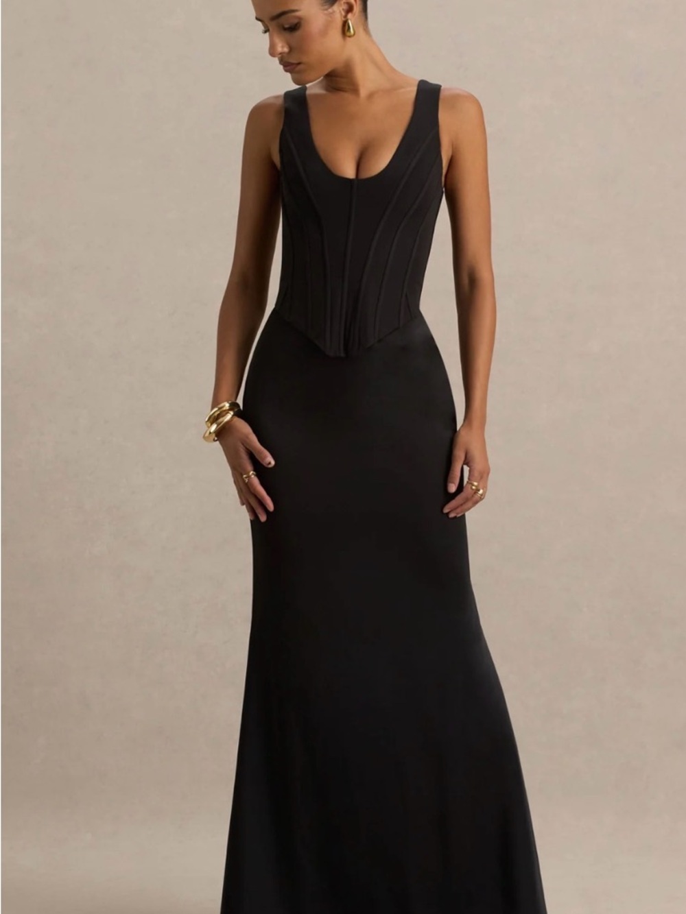 Club L London Black Corset-Style Maxi Dress